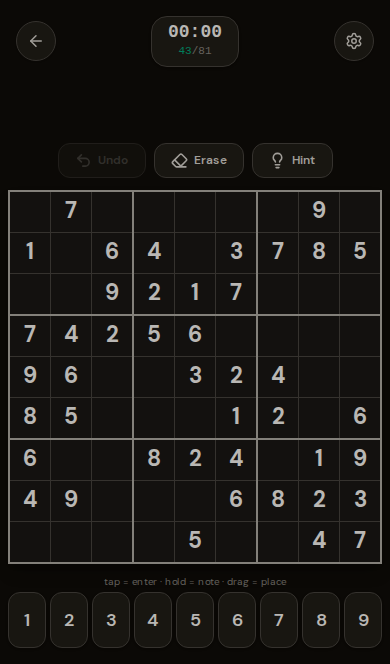 Solo game in dark mode